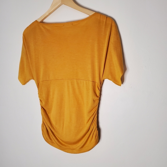 Golden Glam Yellow Side Ruched Feminine Top - Picture 2 of 11